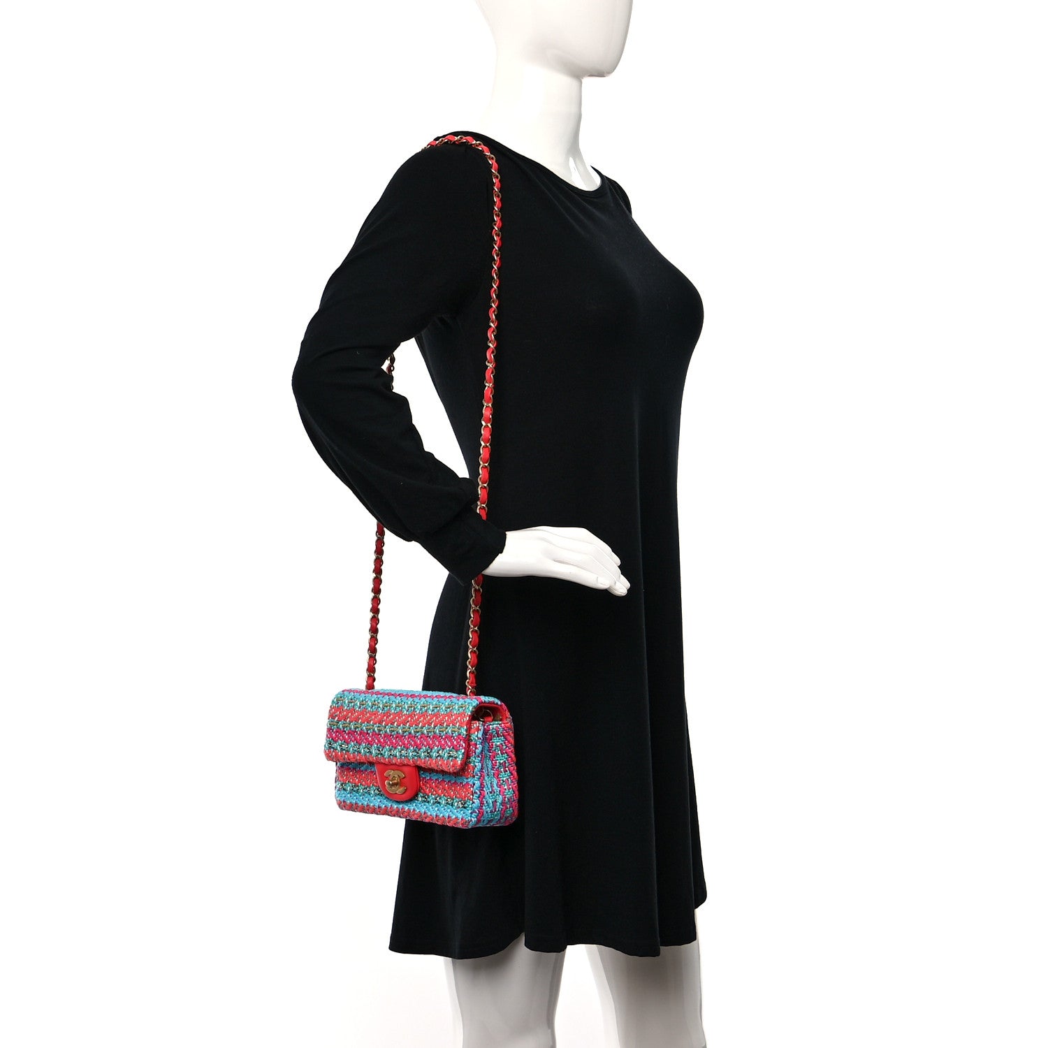 Chanel Cotton Mixed Fibers Woven Mini Rectangular Flap Red Fuchsia Blue 2 of 11