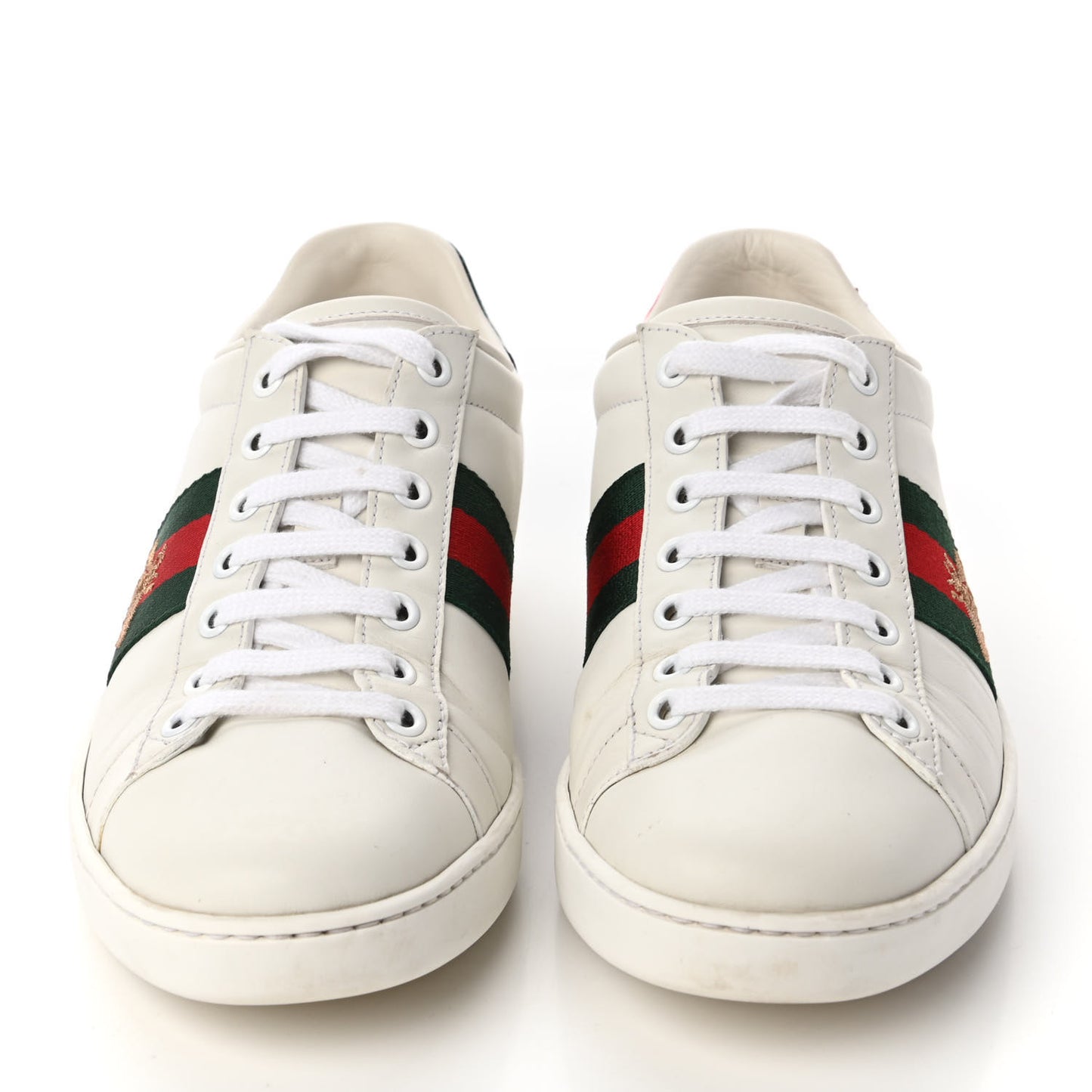 Calfskin Ayers Bee Embroidered Womens Ace Sneakers 37.5 White Green