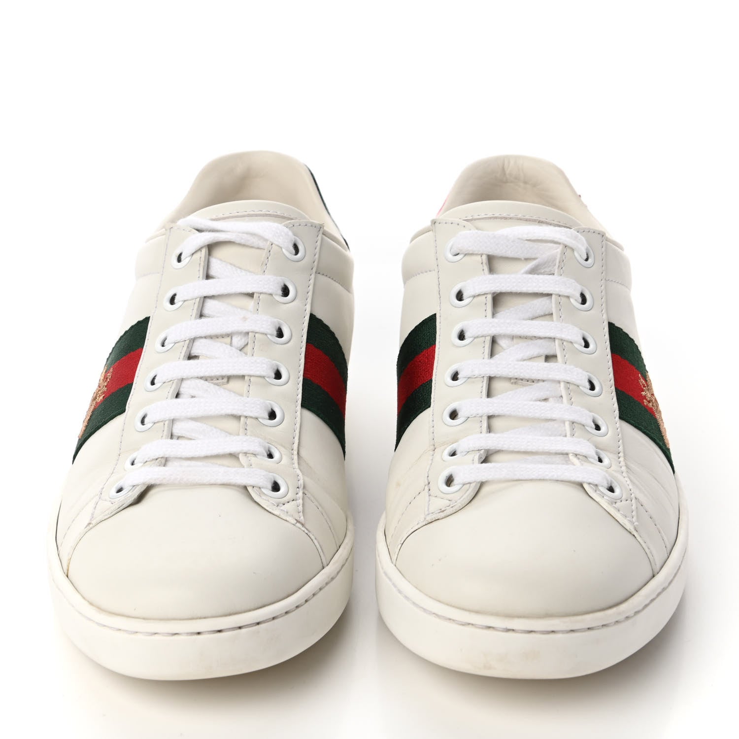 Gucci Calfskin Ayers Bee Embroidered Womens Ace Sneakers 37.5 White Green 2 of 9