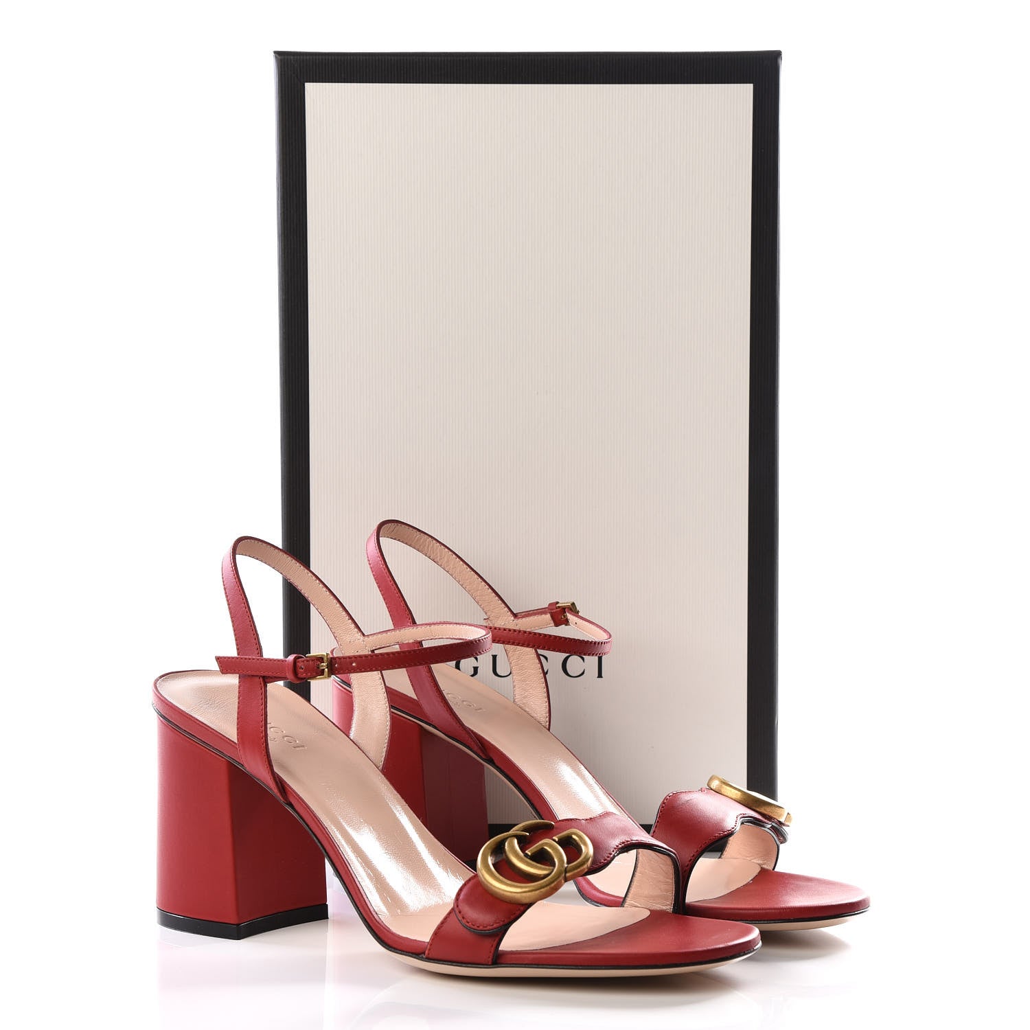 Gucci Lifford Calfskin GG Marmont Ankle Wrap 75mm Sandals 39.5 Hibiscus Red 8 of 8