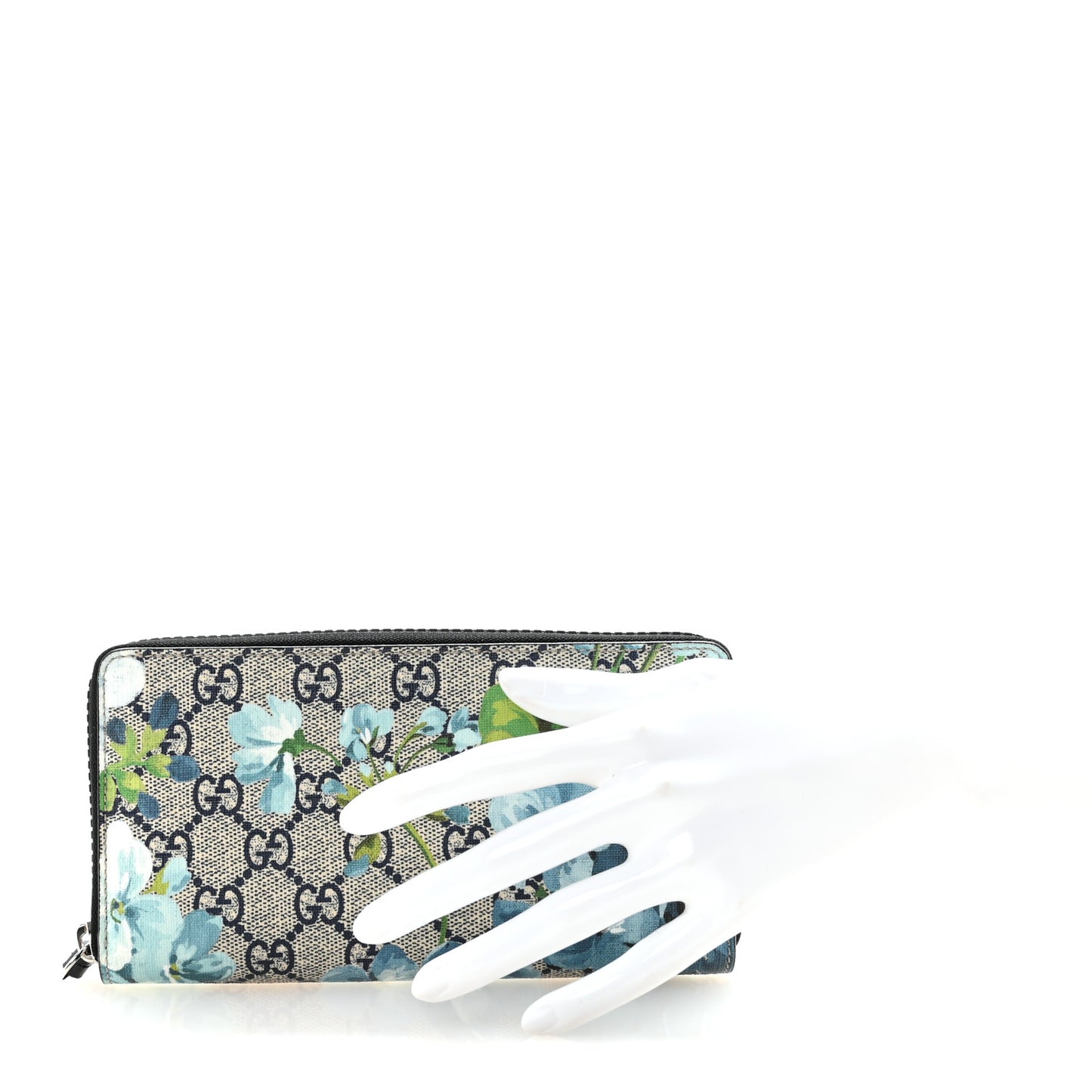 GG Supreme Monogram Blooms Zip Around Wallet Blue
