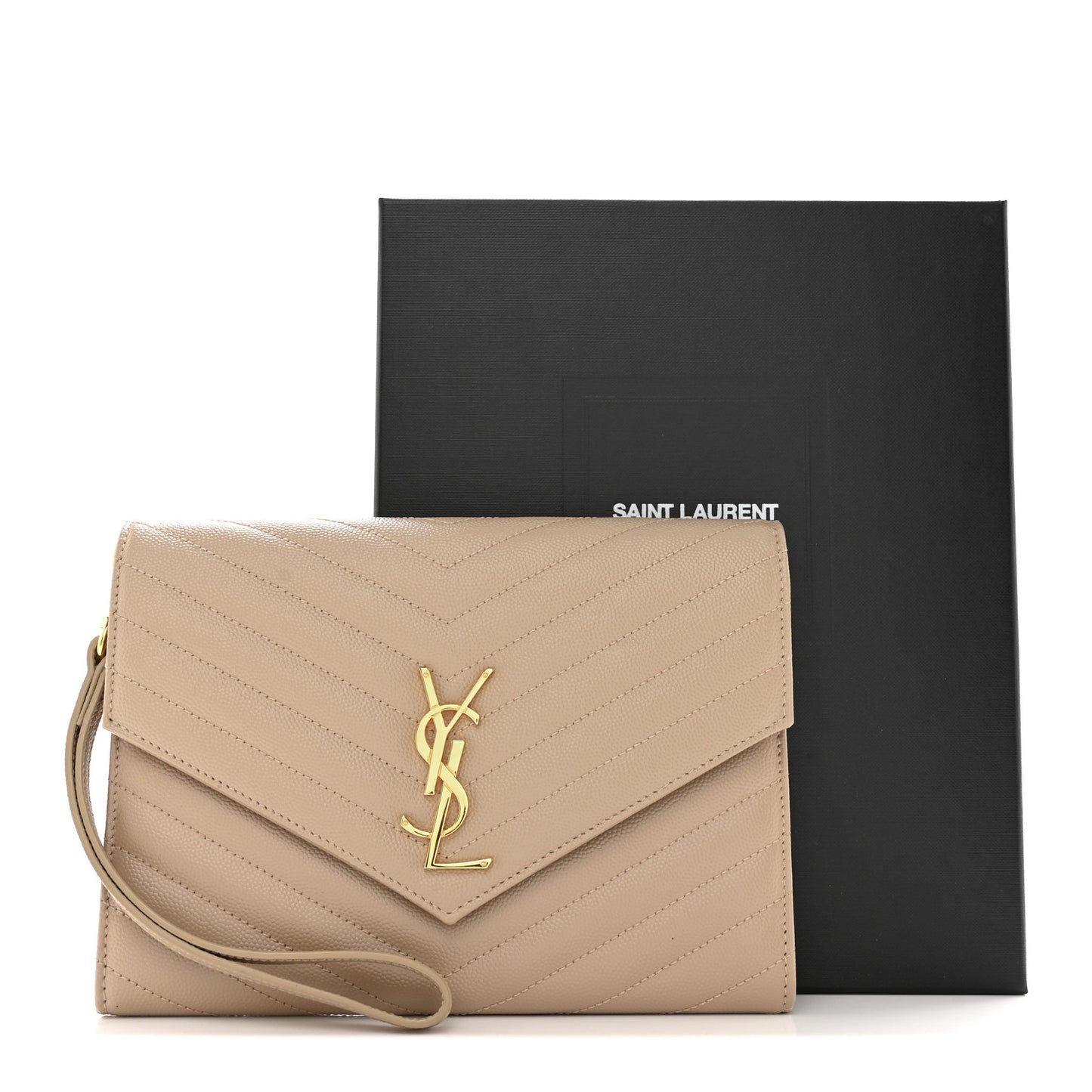 Grain De Poudre Matelasse Chevron Monogram Envelope Clutch Dark Beige