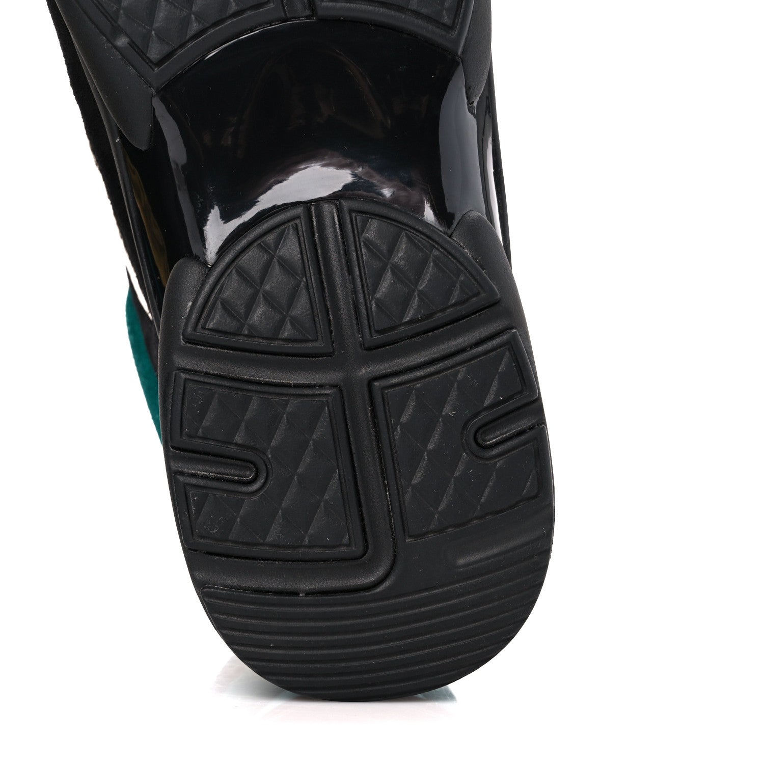 Chanel Suede Calfskin Fabric CC High Top Sneakers 40 Black Turquoise Gold 7 of 9