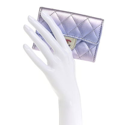 Chanel Gradient Metallic Calfskin Quilted Flap Card Holder Wallet Silver Blue Yellow Purple 2 of 8