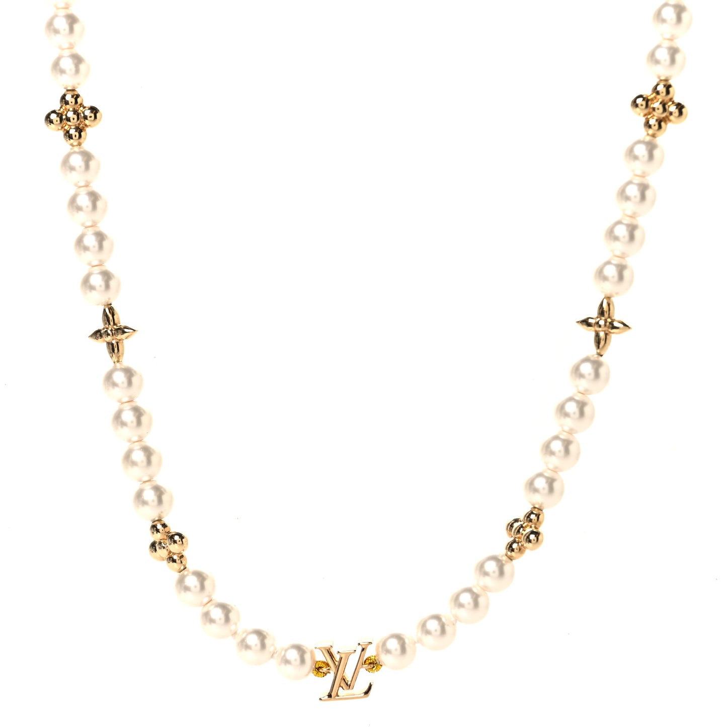 Metal Resin My LV Pearl Necklace White Gold