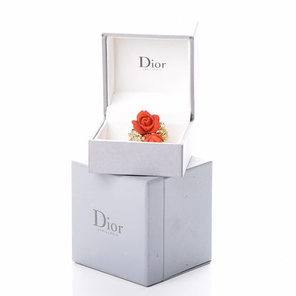 Christian Dior 18K Yellow Gold Red Coral Diamond Large Rose Dior Pre Catelan Ring 53 6.5 7 of 7