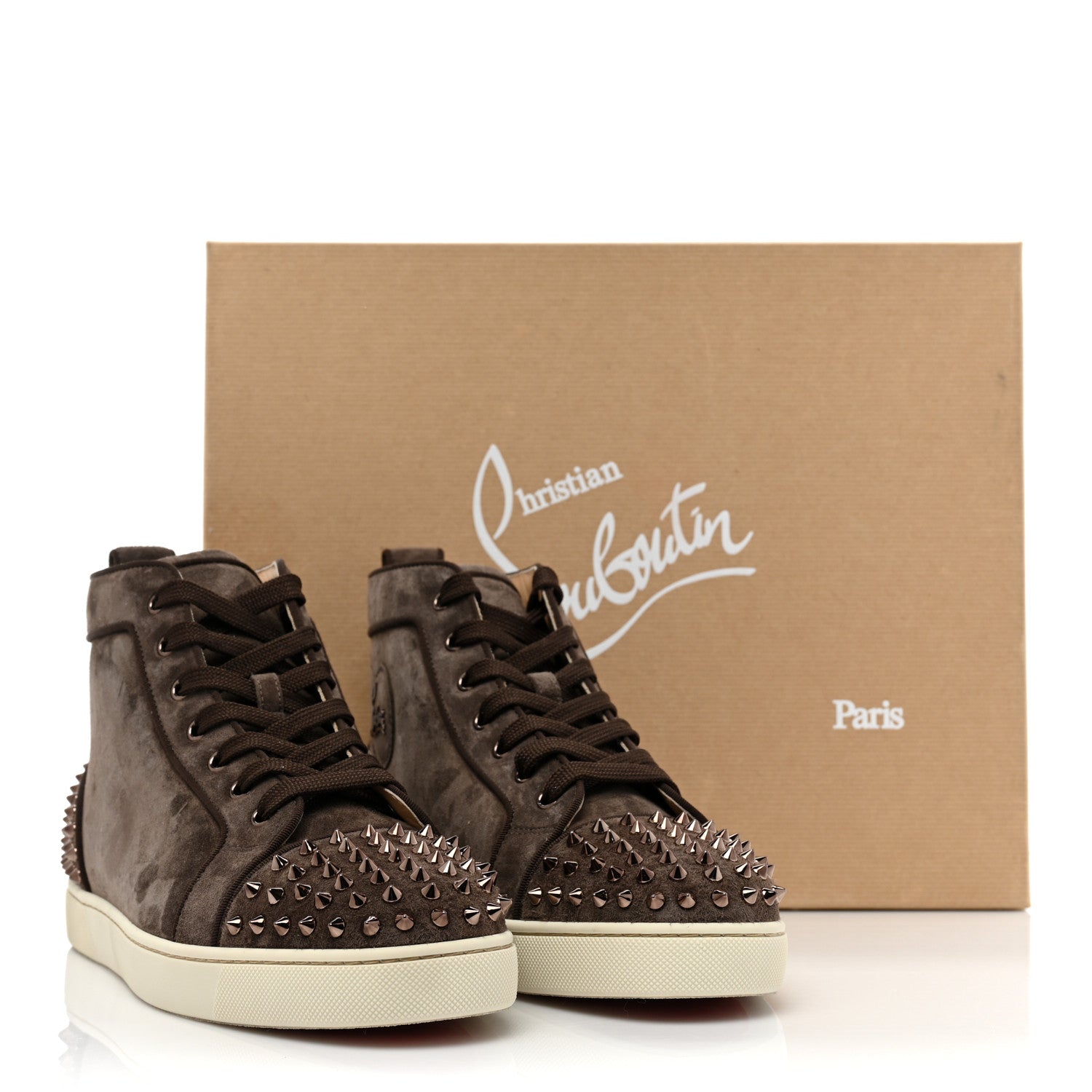 Christian Louboutin Mens Suede Lou Spikes Flat Sneakers 43 Castor Africa 12 of 12
