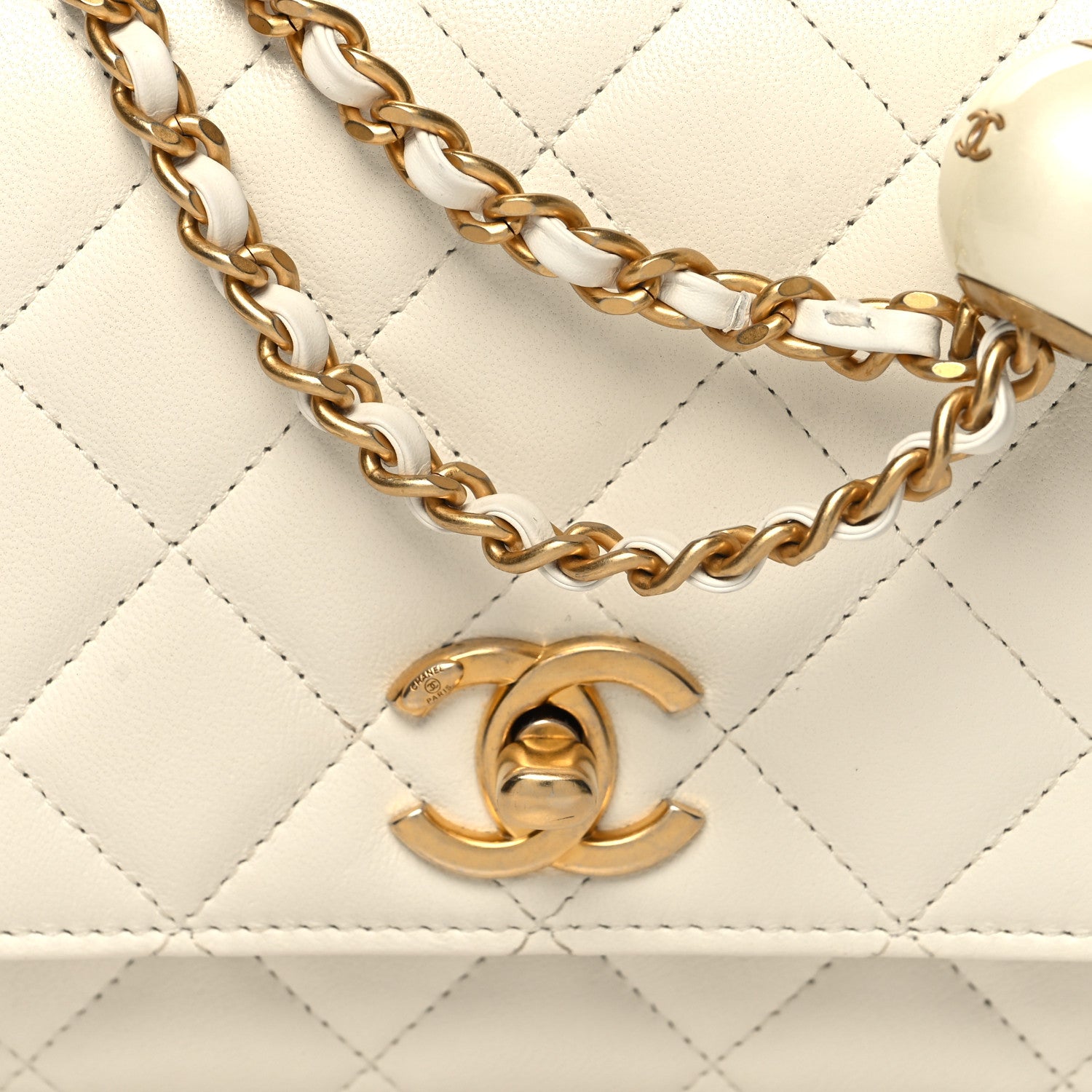 Chanel Lambskin Quilted CC Pearl Crush Wallet on Chain WOC White 10 of 13
