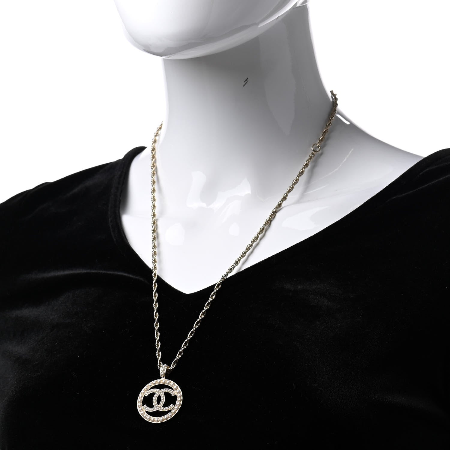 Chanel Pearl CC Round Pendant Necklace Gold 2 of 6