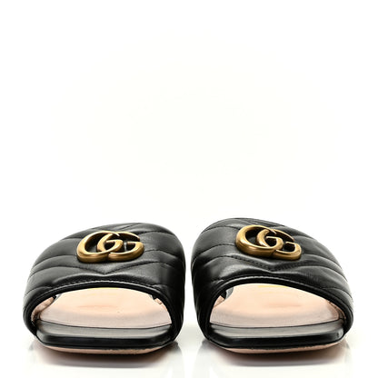 Gucci Nappa Matelasse GG Marmont Flat Slide Sandals 39.5 Black 2 of 13
