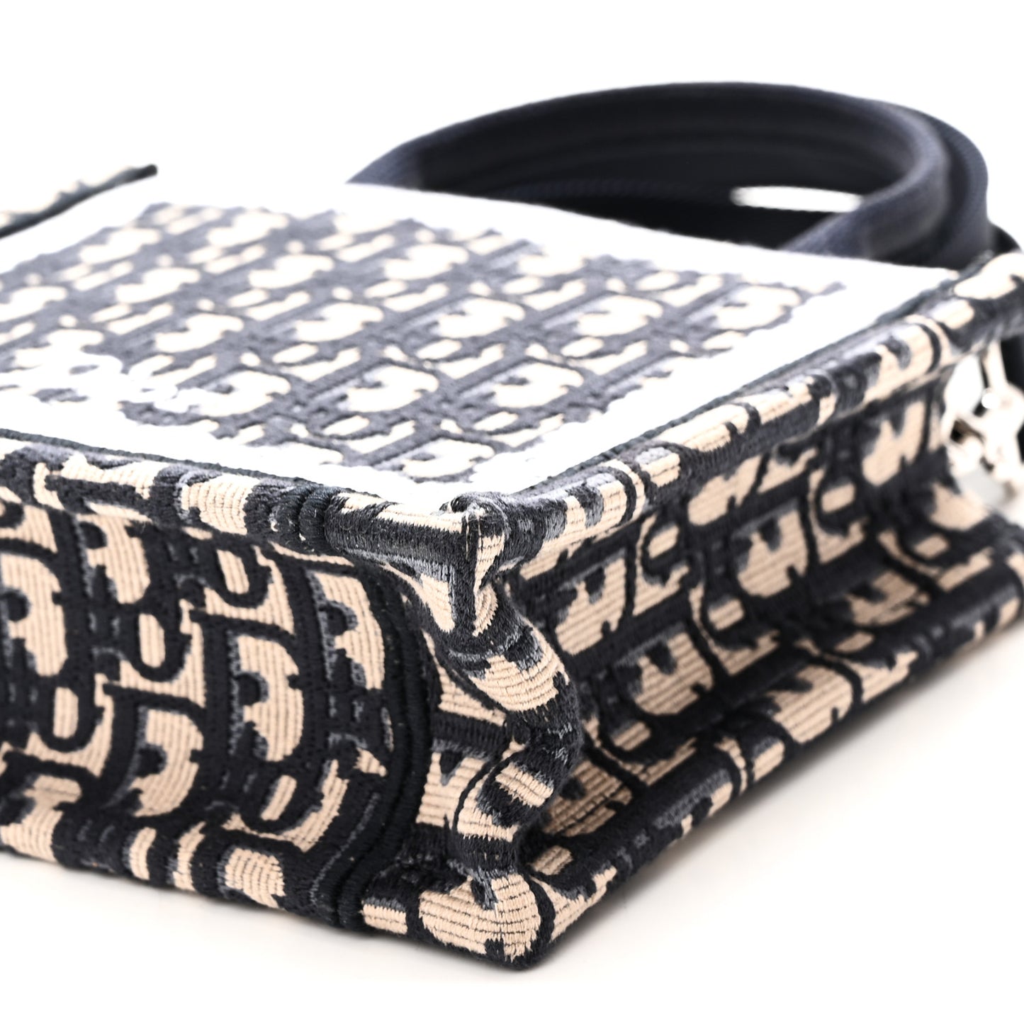 Oblique Embroidered Lace Mini Book Tote With Strap Blue White