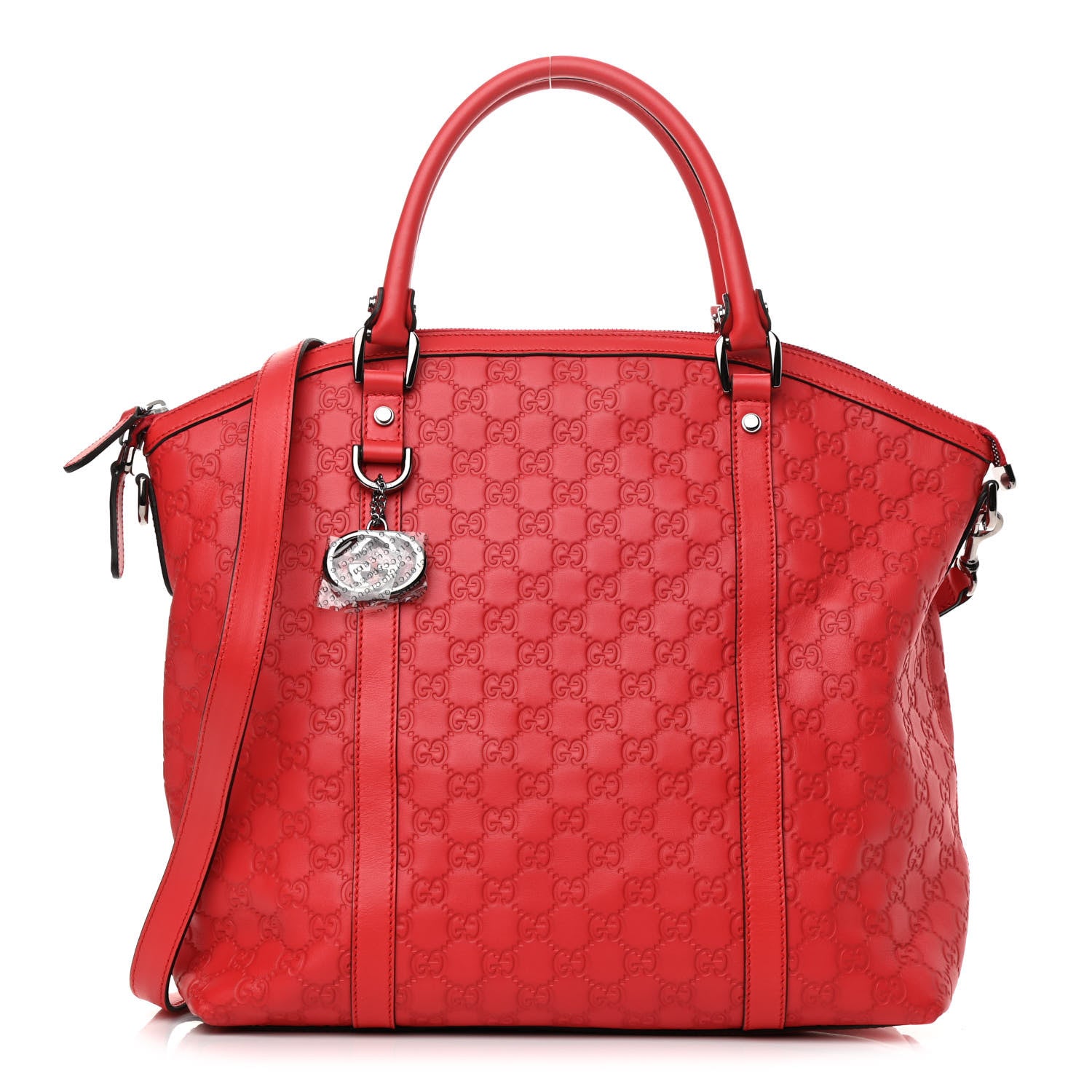 Gucci Guccissima Large GG Charm Convertible Dome Satchel Red 1 of 10
