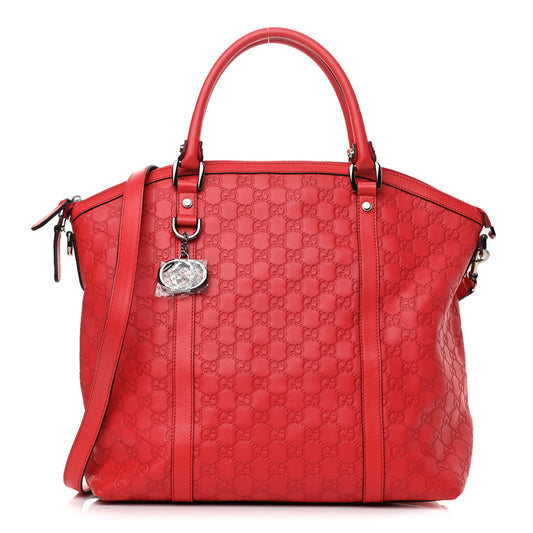 Guccissima Large GG Charm Convertible Dome Satchel Red