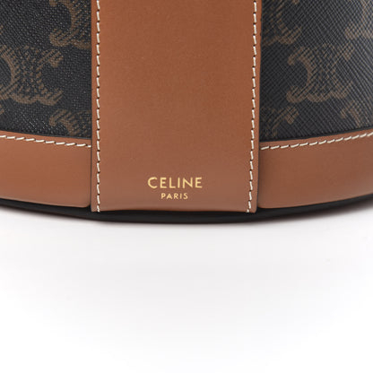 Celine Calfskin Triomphe Canvas Medium Tambour Bag Tan 6 of 10