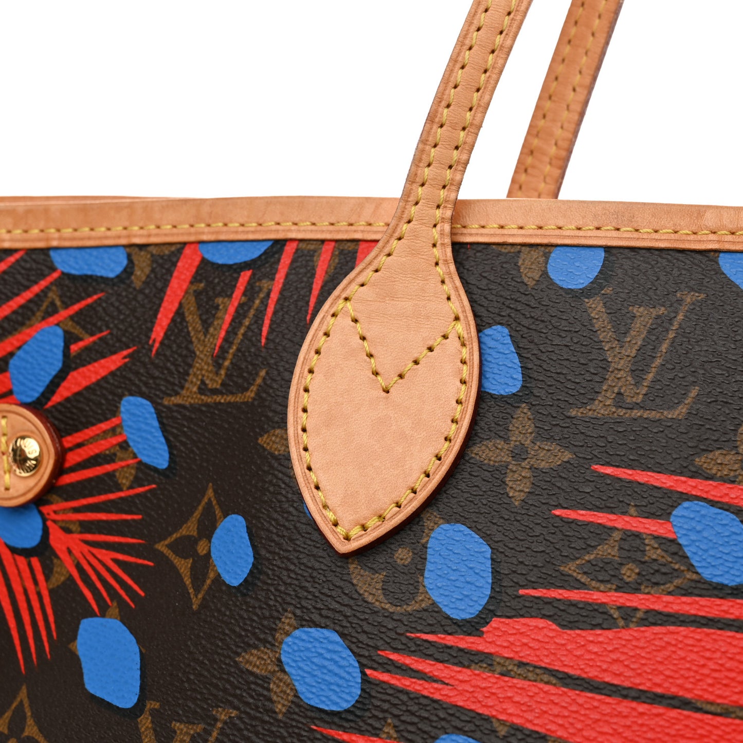 Monogram Jungle Dots Neo Neverfull MM Coquelicot Denim