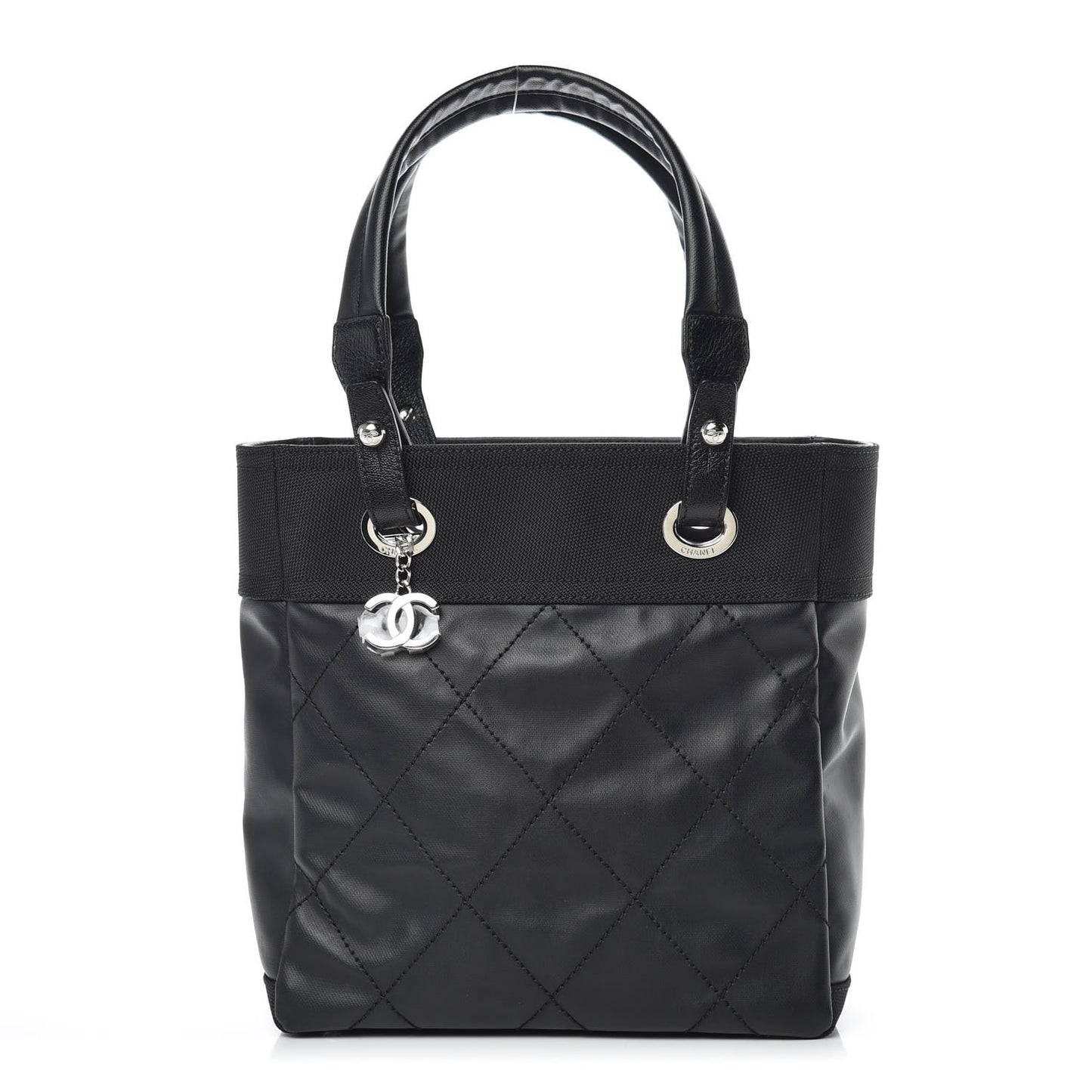 Coated Canvas Quilted Small Paris Biarritz Tote Black