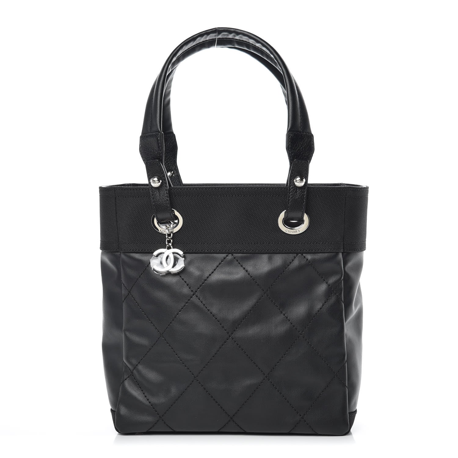Chanel Coated Canvas Quilted Small Paris Biarritz Tote Black 1 of 9