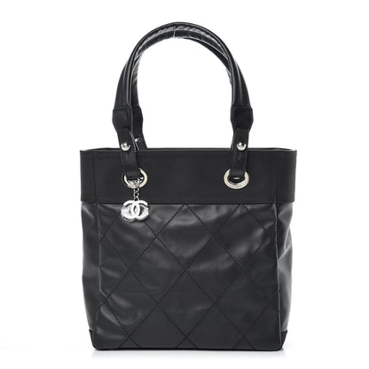 Chanel Coated Canvas Quilted Small Paris Biarritz Tote Black 1 of 9
