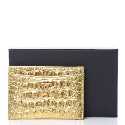 Chanel Metallic Calfskin Crocodile Embossed Cocodile Card Holder Gold 11 of 11