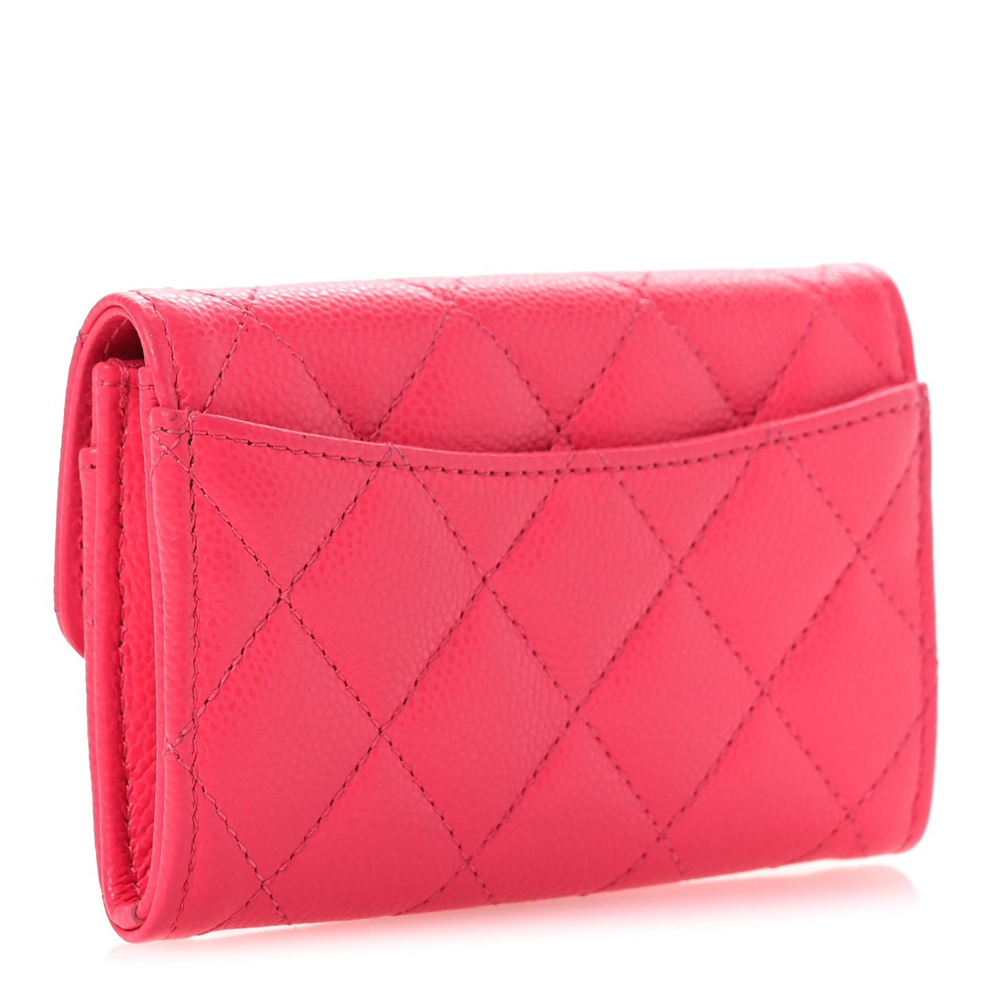 Caviar Quilted Flap Card Holder Wallet Fuchsia