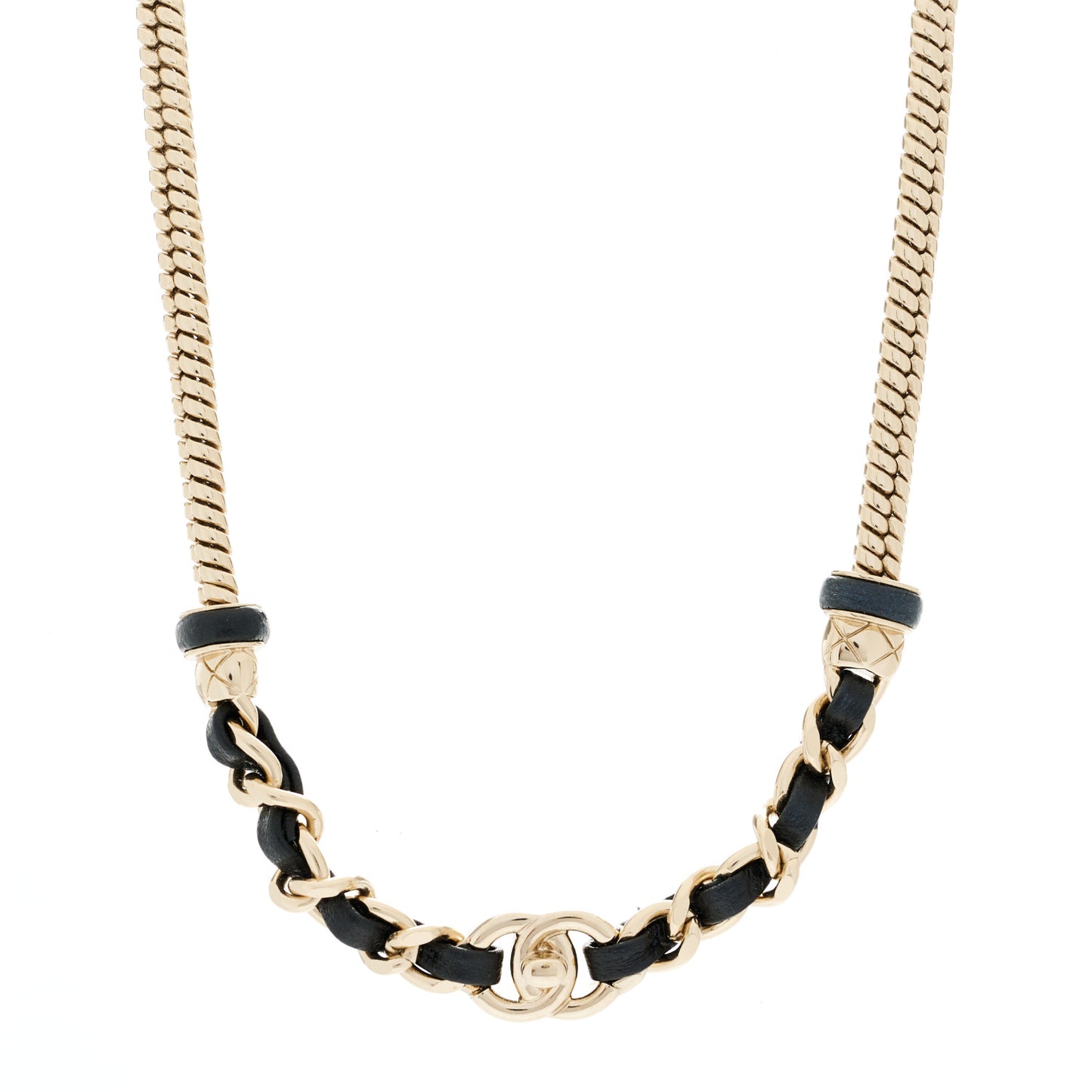 Metal Lambskin CC Turnlock Choker Necklace Black Gold