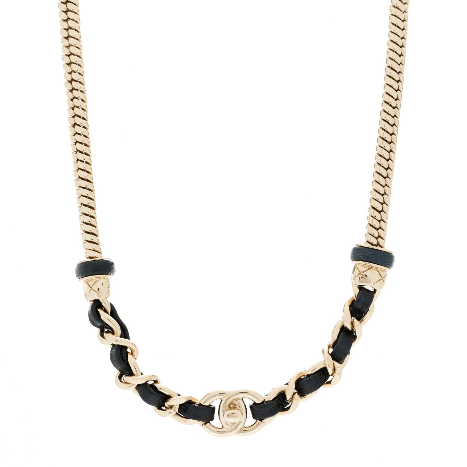 Chanel Metal Lambskin CC Turnlock Choker Necklace Black Gold 1 of 4