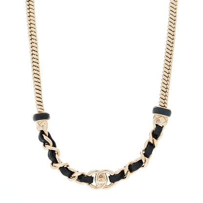Chanel Metal Lambskin CC Turnlock Choker Necklace Black Gold 1 of 4