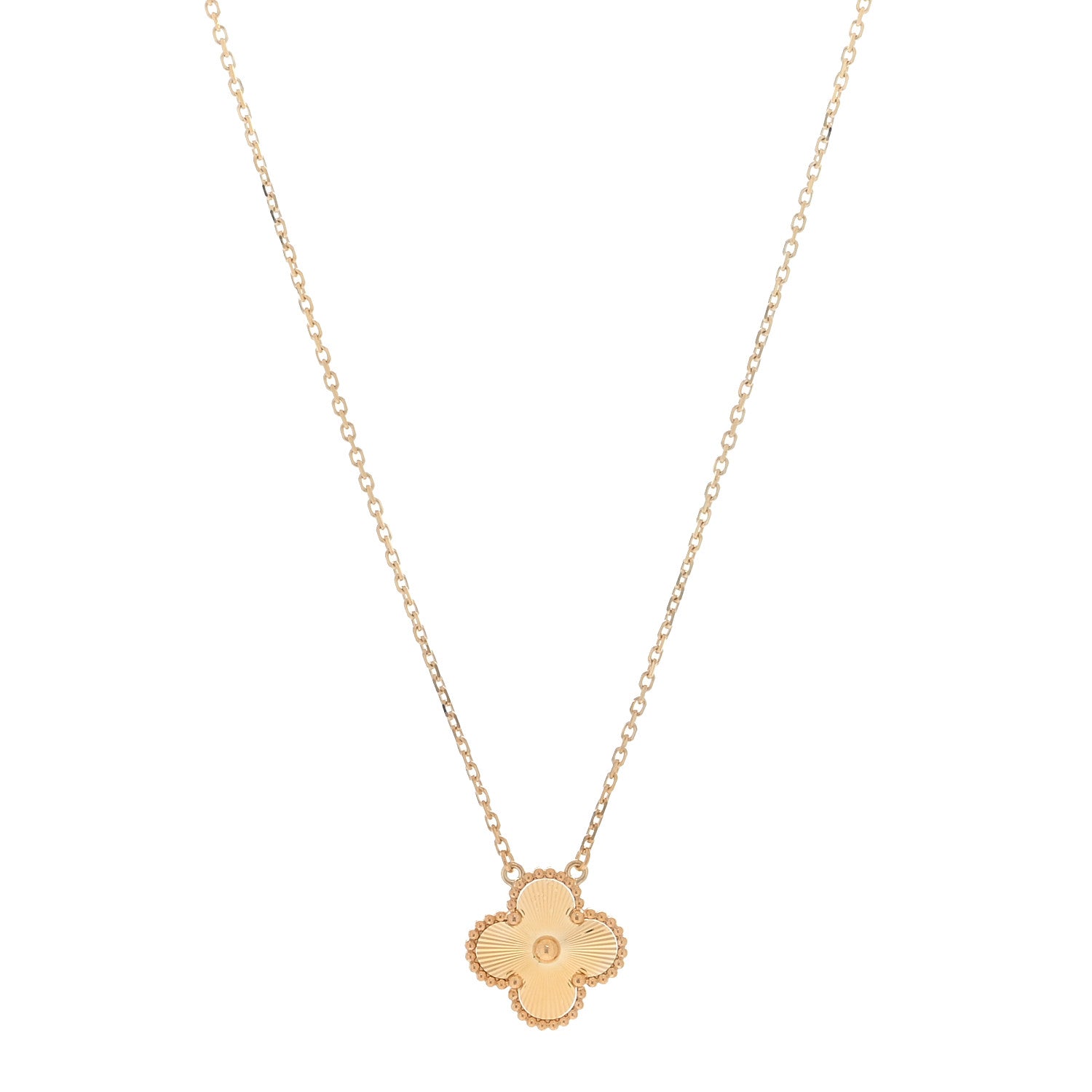 Van Cleef & Arpels 18K Yellow Gold Guilloche Vintage Alhambra Pendant Necklace 1 of 5