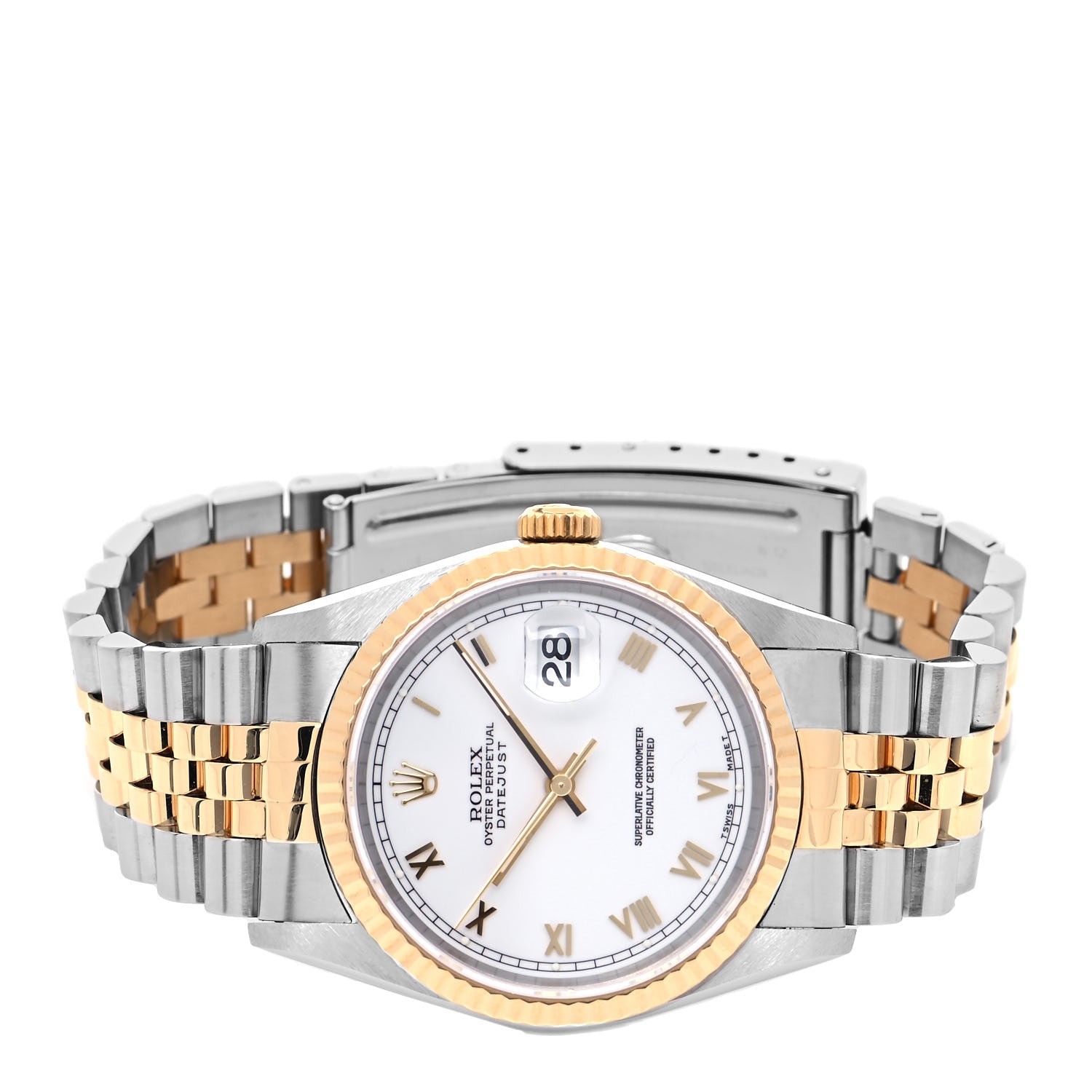 Rolex Stainless Steel 18K Yellow Gold 36mm Oyster Perpetual Datejust Watch White Roman 16233 2 of 4