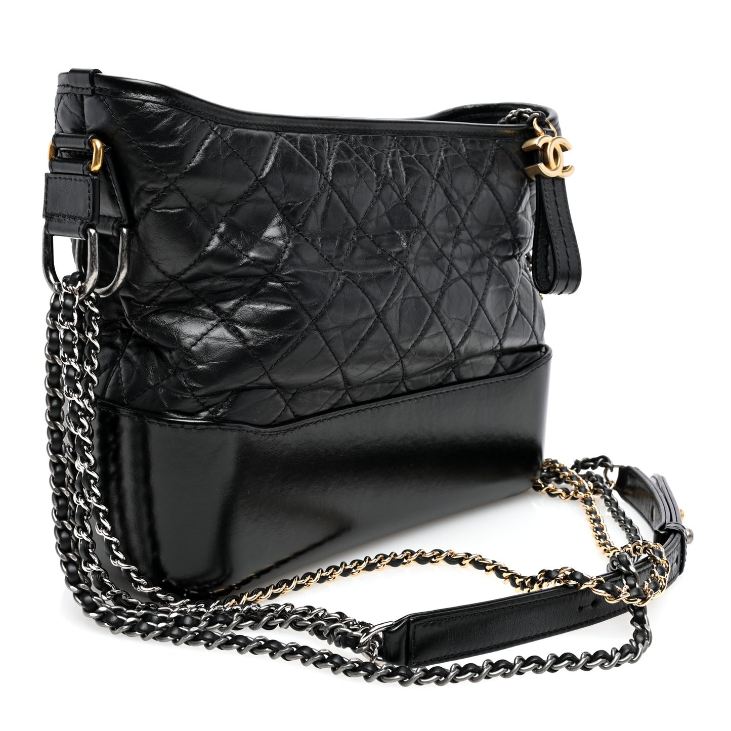 Aged Calfskin Quilted Medium Gabrielle Hobo Black