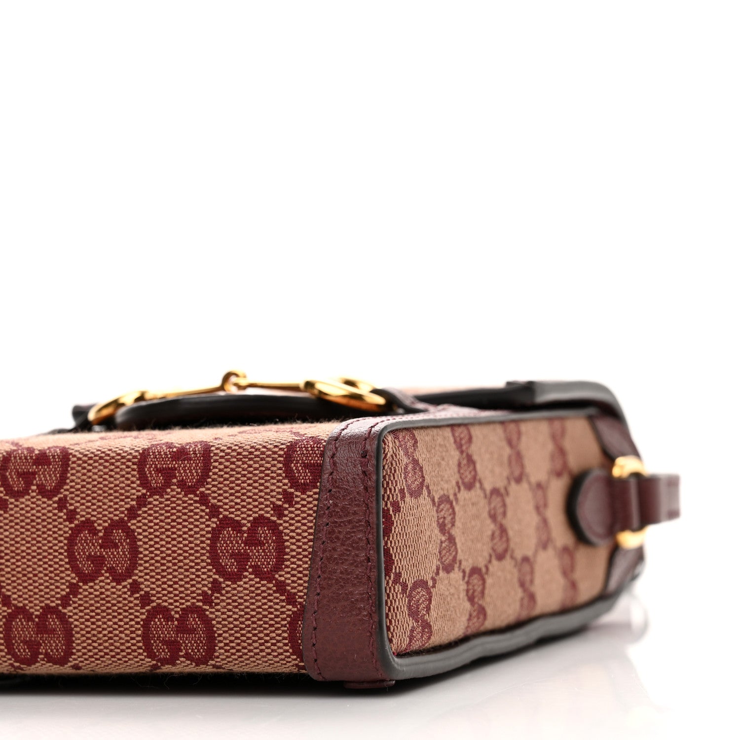 Gucci Monogram Textured Dollar Calfskin Mini Horsebit 1955 Crossbody Bag Sahara Rubino Chardonnay 10 of 10