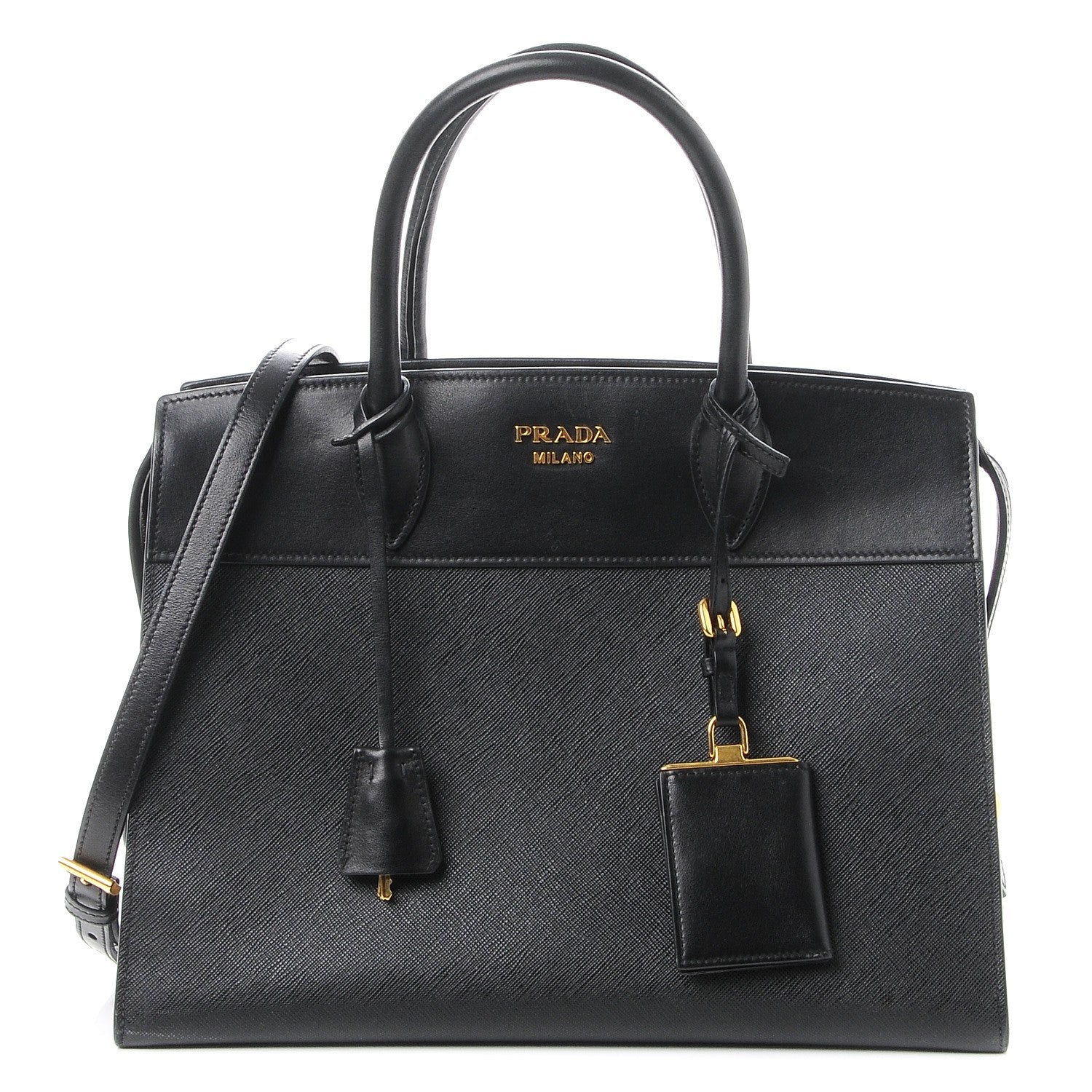Prada Saffiano City Calfskin Medium Esplanade Tote Black 1 of 11
