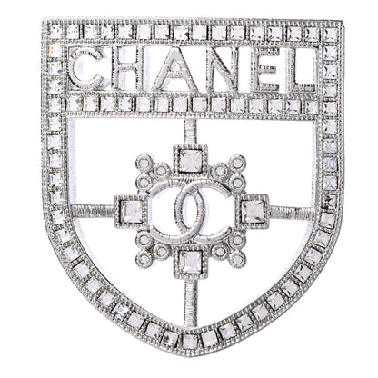 Chanel Swarovski Baguette Crystal CC Shield Brooch Silver 1 of 4