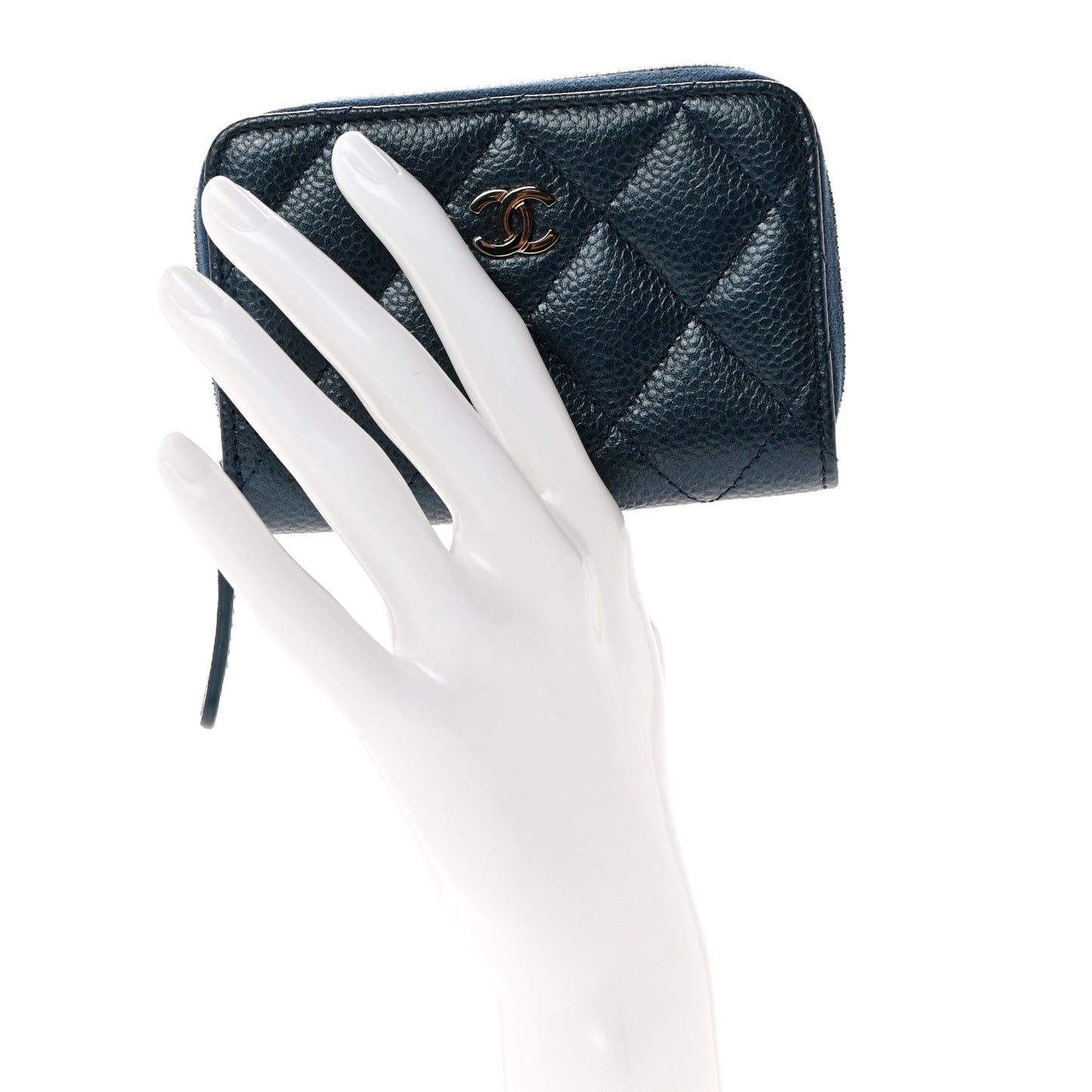 Iridescent Caviar Quilted Zip Coin Purse Dark Blue