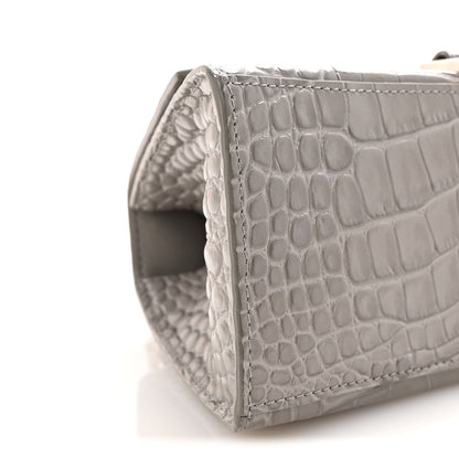 Balenciaga Shiny Calfskin Crocodile Embossed Small Hourglass Top Handle Bag Balenciaga Grey 8 of 9
