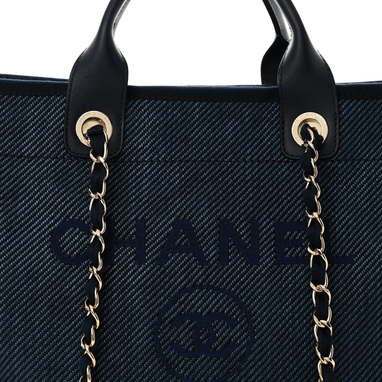 Mixed Fibers Calfskin Medium Deauville Tote Navy Blue