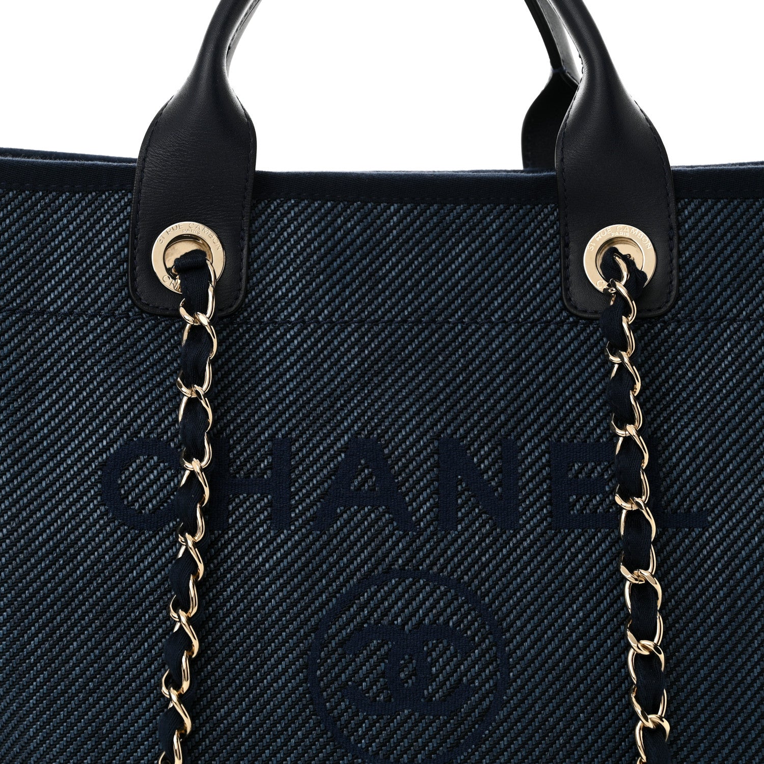 Chanel Mixed Fibers Calfskin Medium Deauville Tote Navy Blue 8 of 13