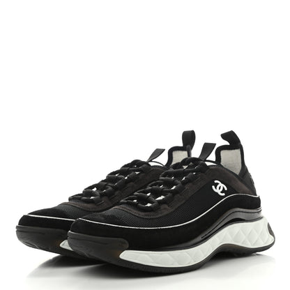 Chanel Fabric Suede CC Sneakers 38.5 Black Dark Grey 3 of 9