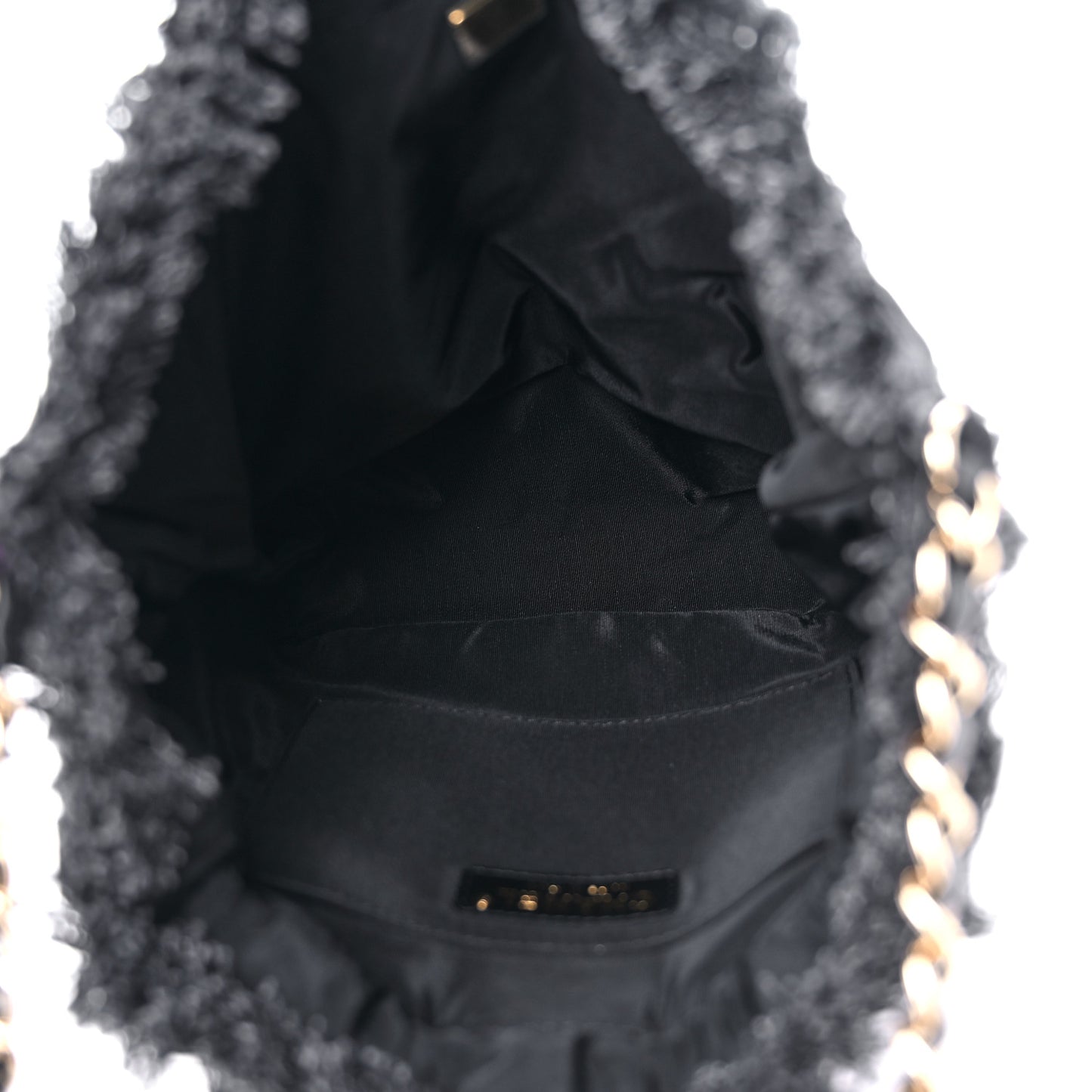 Denim Quilted Mood Bucket With Chain Black Multicolor