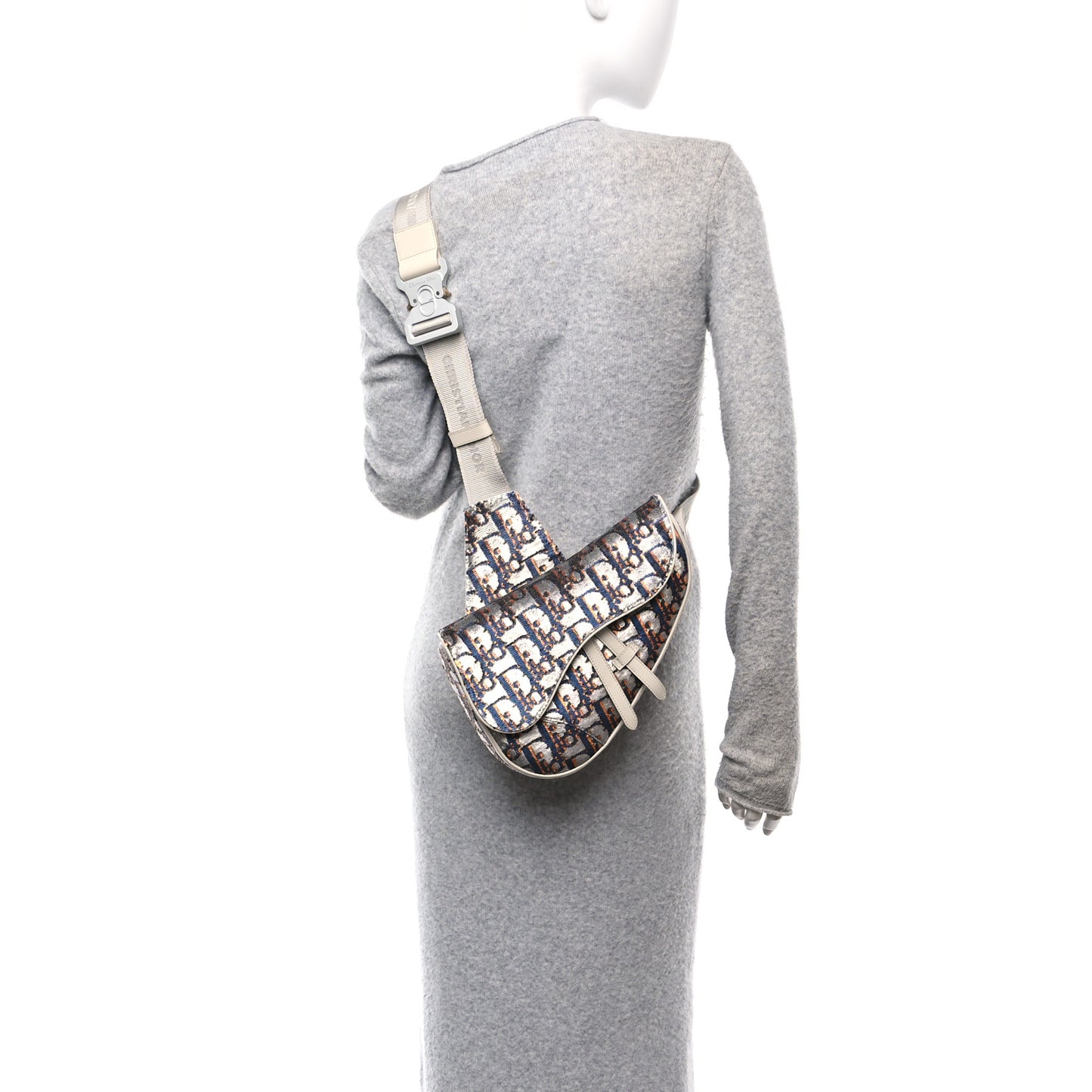 Sequin Oblique Mens Saddle Bag Blue Orange Silver