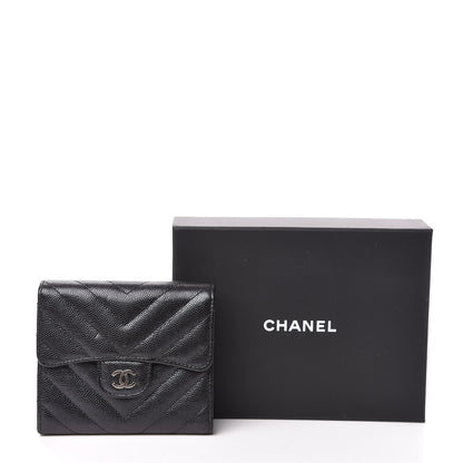 Chanel Iridescent Caviar Chevron Quilted Compact Flap Wallet Black 10 of 10