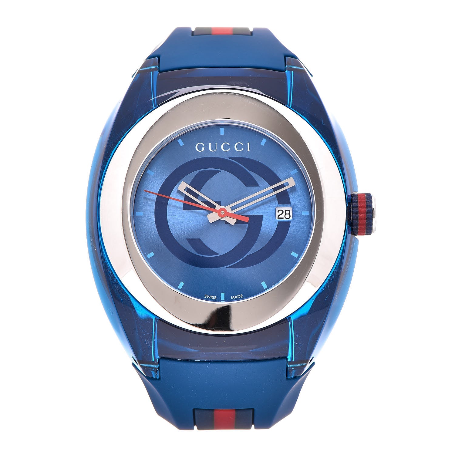 Gucci Stainless Steel Rubber 46mm Sync Web Quartz Watch Blue 3 of 14