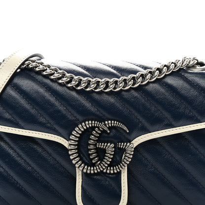 Gucci Vintage Effect Calfskin Matelasse Diagonal Small Torchon GG Marmont Shoulder Bag Blue Agata Mystic White 8 of 10
