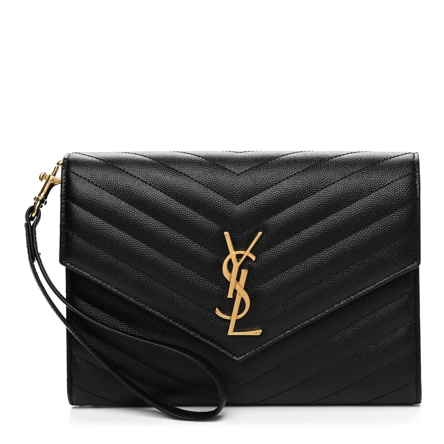 Grain De Poudre Matelasse Chevron Monogram Envelope Clutch Black