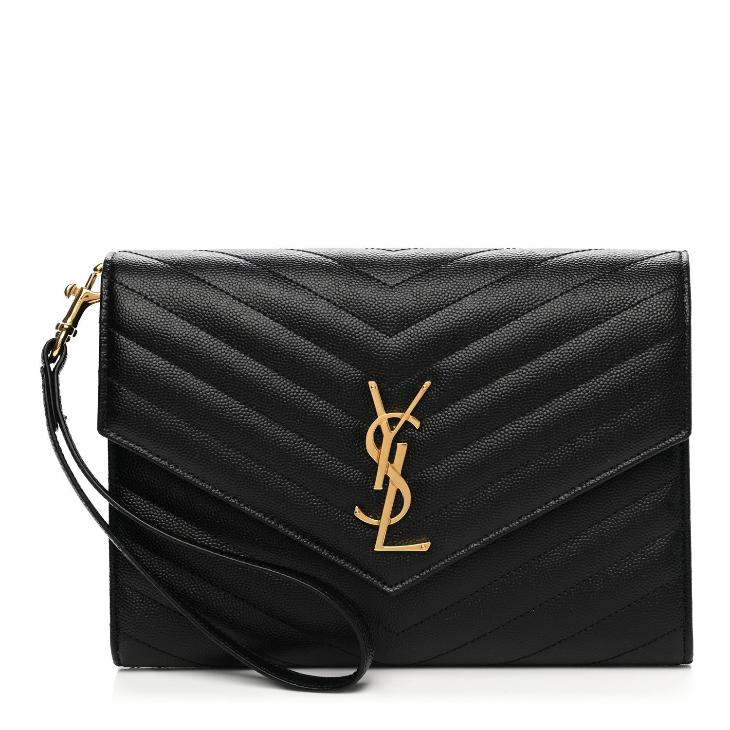 Saint Laurent Grain De Poudre Matelasse Chevron Monogram Envelope Clutch Black 1 of 9