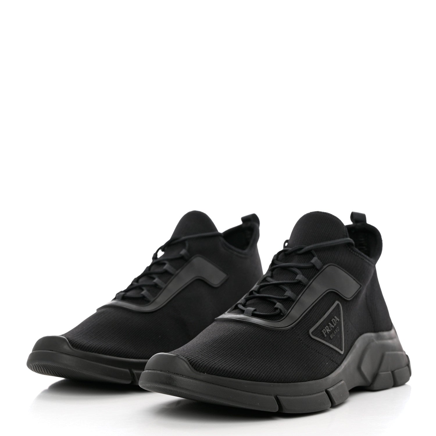Prada Knit Fabric Logo Mens Running Sneakers 8 Black 3 of 9