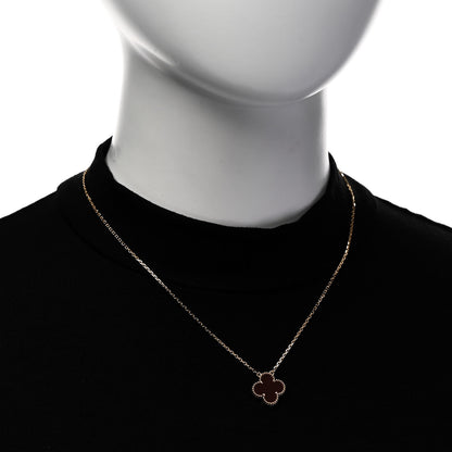 Van Cleef & Arpels 18K Yellow Gold Carnelian Vintage Alhambra Pendant Necklace 2 of 5