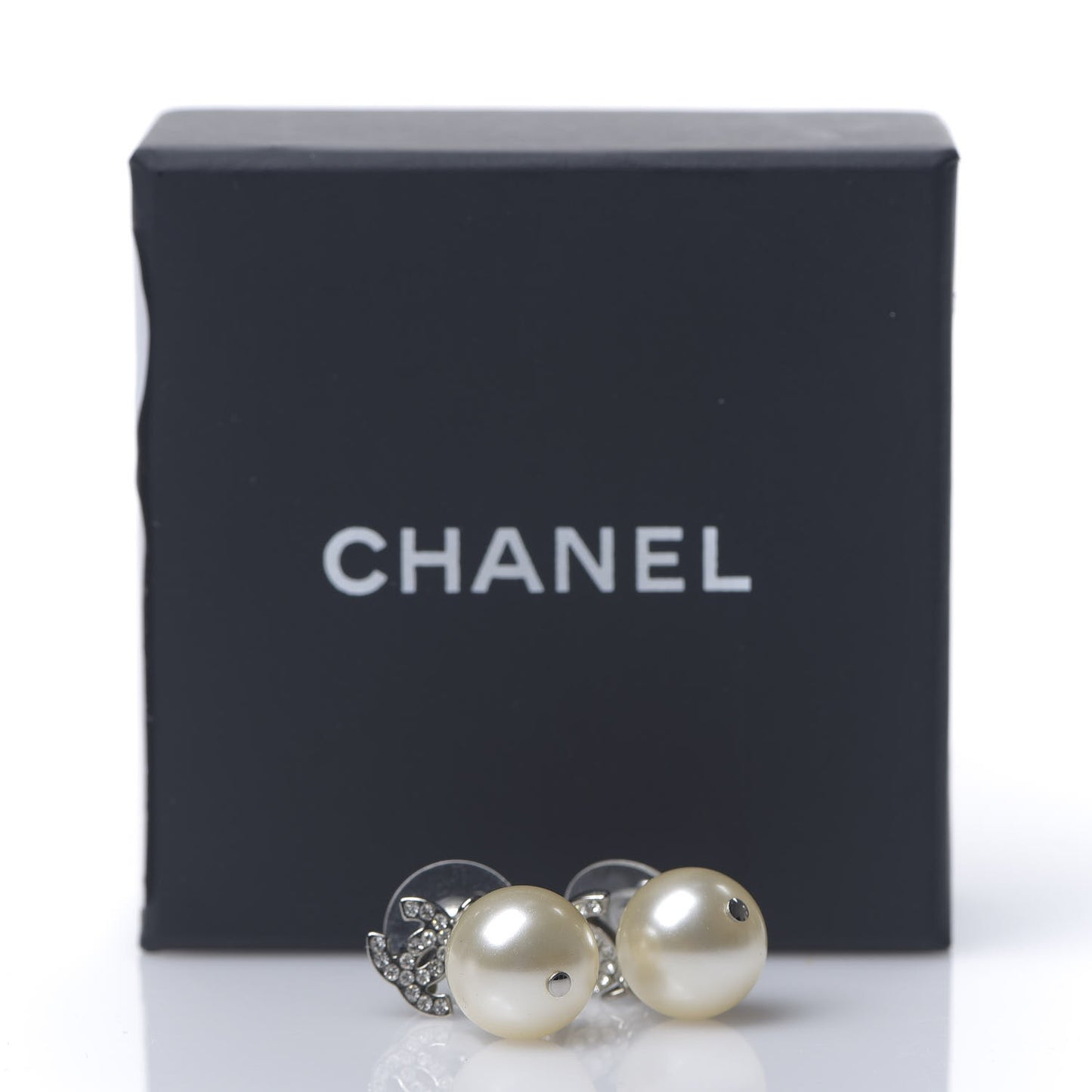 Crystal Pearl CC Drop Earrings Silver