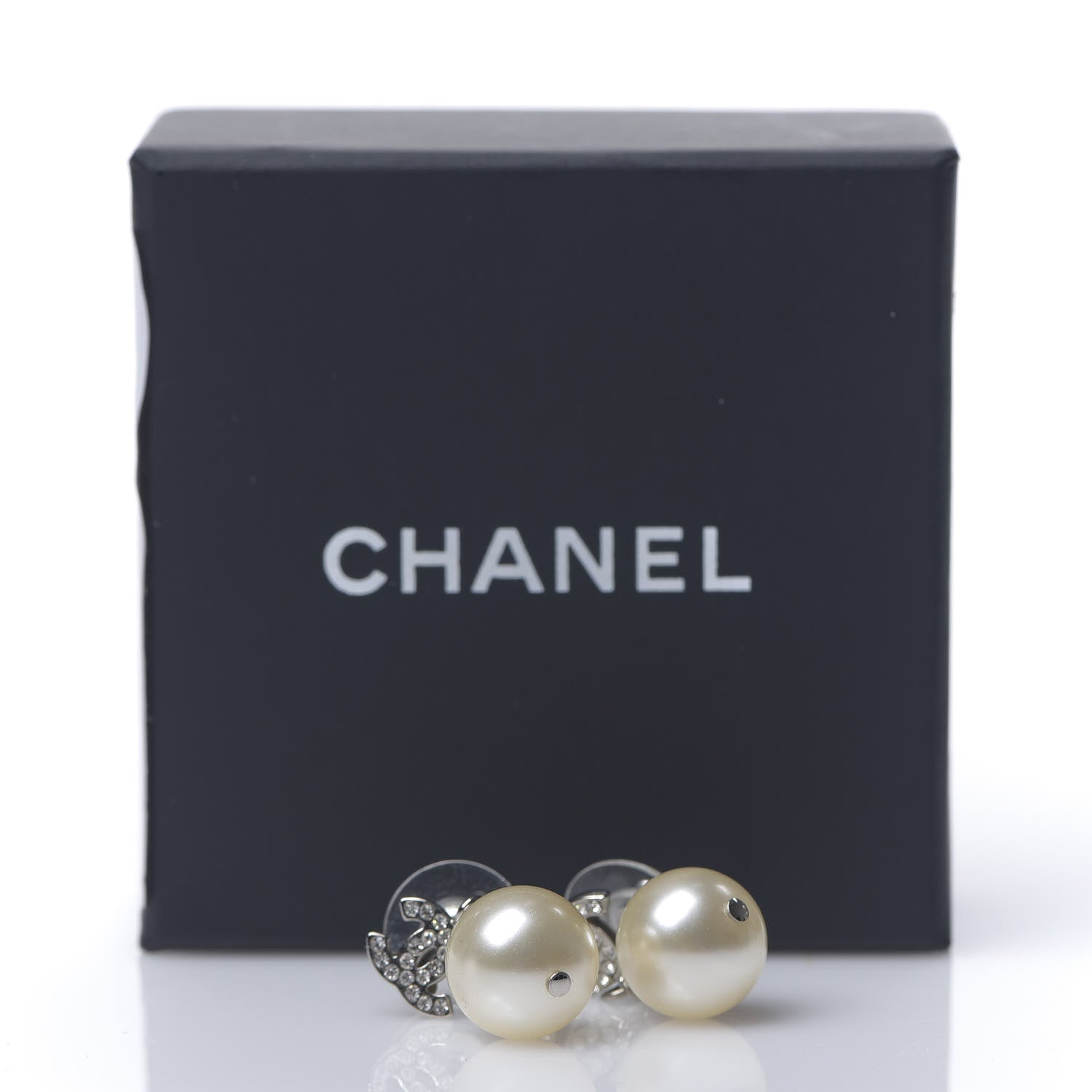 Chanel Crystal Pearl CC Drop Earrings Silver 5 of 5