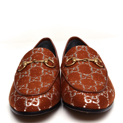 Gucci Canvas Lame GG Monogram Horsebit Womens Jordaan Loafers 36 Burnt Orange Silver 5 of 12